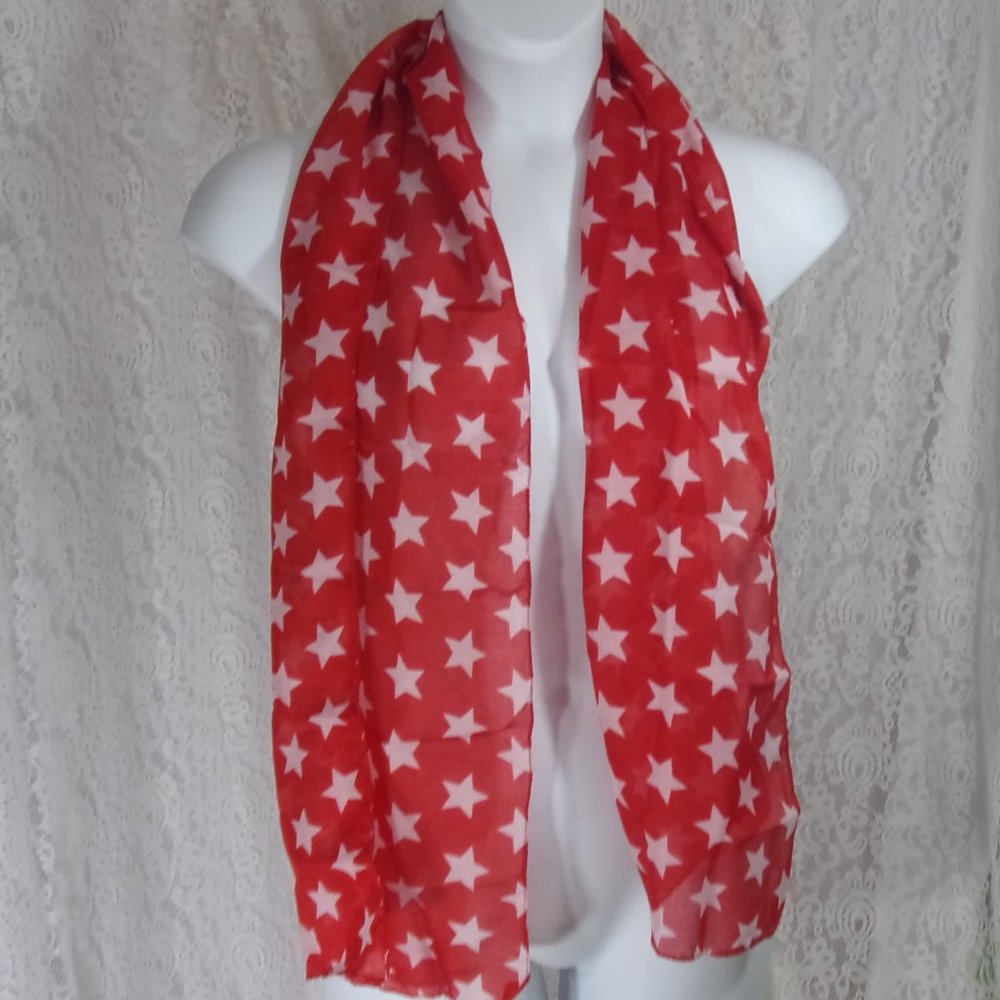 Scarf Red With White Stars NWOT